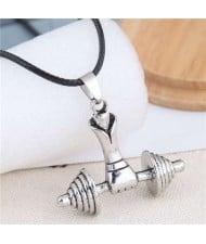 Gym Fashion Lifting Weights Silver Pendant Rope Necklace
