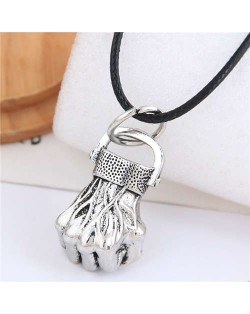 Vintage Silver Fist Pendant Punk Fashion Rope Necklace