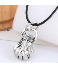 Vintage Silver Fist Pendant Punk Fashion Rope Necklace