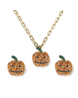 Halloween High Fashion Rhinestone Pumpkin Design Costume Necklace and Earrings Set