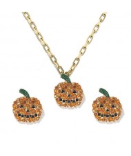 Halloween High Fashion Rhinestone Pumpkin Design Costume Necklace and Earrings Set