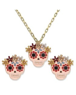 Halloween Fashion Pinky Skulls Alloy Necklace and Earrings Set