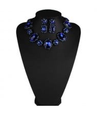 Luxurious High Fashion Rhinestone Bold Style Short Costume Necklace and Earrings Set - Blue