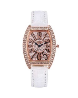 6 Colors Available Rhinestone Embellished Cute Arabic Numerals Design Shining Index High Fashion Women Leather Wrist Watch