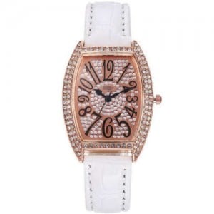 6 Colors Available Rhinestone Embellished Cute Arabic Numerals Design Shining Index High Fashion Women Leather Wrist Watch
