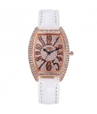 6 Colors Available Rhinestone Embellished Cute Arabic Numerals Design Shining Index High Fashion Women Leather Wrist Watch