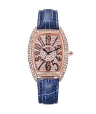 6 Colors Available Rhinestone Embellished Cute Arabic Numerals Design Shining Index High Fashion Women Leather Wrist Watch