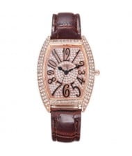 6 Colors Available Rhinestone Embellished Cute Arabic Numerals Design Shining Index High Fashion Women Leather Wrist Watch