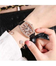 6 Colors Available Rhinestone Embellished Cute Arabic Numerals Design Shining Index High Fashion Women Leather Wrist Watch
