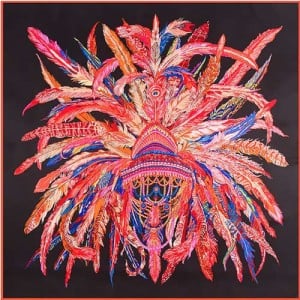 6 Colors Available Feather Crown Design 130*130 cm Artificial Silk Square Women Scarf