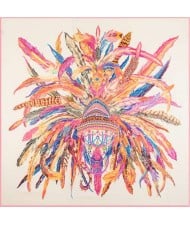 6 Colors Available Feather Crown Design 130*130 cm Artificial Silk Square Women Scarf
