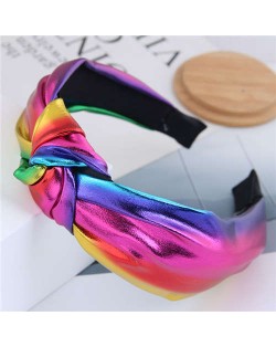 Shining Fashion PU Texture Bowknot Design Women Hair Hoop - Multicolor