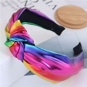 Shining Fashion PU Texture Bowknot Design Women Hair Hoop - Multicolor