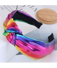 Shining Fashion PU Texture Bowknot Design Women Hair Hoop - Multicolor