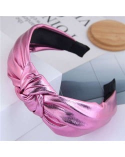 Shining Fashion PU Texture Bowknot Design Women Hair Hoop - Pink