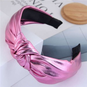 Shining Fashion PU Texture Bowknot Design Women Hair Hoop - Pink