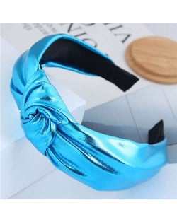 Shining Fashion PU Texture Bowknot Design Women Hair Hoop - Blue