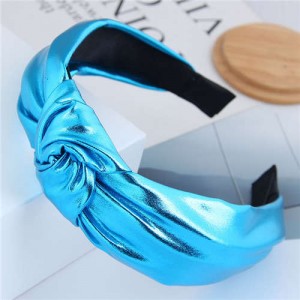 Shining Fashion PU Texture Bowknot Design Women Hair Hoop - Blue