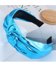 Shining Fashion PU Texture Bowknot Design Women Hair Hoop - Blue