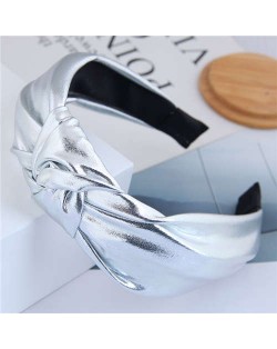 Shining Fashion PU Texture Bowknot Design Women Hair Hoop - Silver