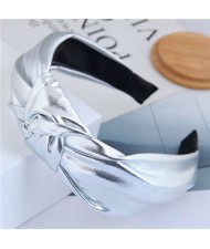 Shining Fashion PU Texture Bowknot Design Women Hair Hoop - Silver