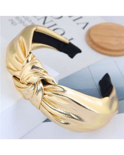 Shining Fashion PU Texture Bowknot Design Women Hair Hoop - Golden