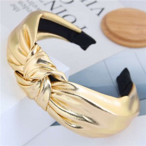 Shining Fashion PU Texture Bowknot Design Women Hair Hoop - Golden