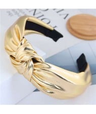Shining Fashion PU Texture Bowknot Design Women Hair Hoop - Golden