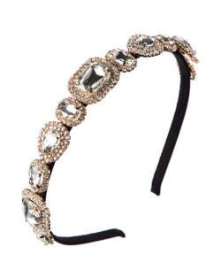 Luxurious Glass Gem Embellished Super Shining Fair Lady Headband - White