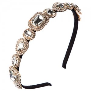 Luxurious Glass Gem Embellished Super Shining Fair Lady Headband - White