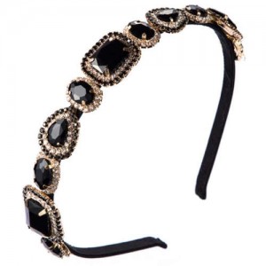 Luxurious Glass Gem Embellished Super Shining Fair Lady Headband - Black