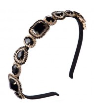 Luxurious Glass Gem Embellished Super Shining Fair Lady Headband - Black