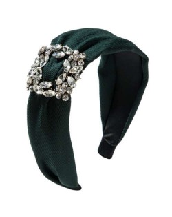 Rhinestone Square Buckle Decorated Korean Fashion Cloth Women Headband - Green