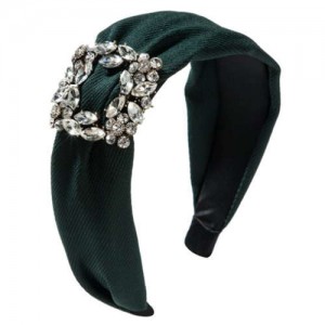 Rhinestone Square Buckle Decorated Korean Fashion Cloth Women Headband - Green