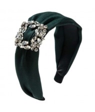 Rhinestone Square Buckle Decorated Korean Fashion Cloth Women Headband - Green