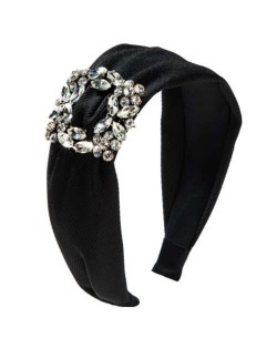 Rhinestone Square Buckle Decorated Korean Fashion Cloth Women Headband - Black