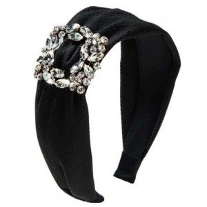 Rhinestone Square Buckle Decorated Korean Fashion Cloth Women Headband - Black