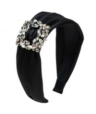 Rhinestone Square Buckle Decorated Korean Fashion Cloth Women Headband - Black
