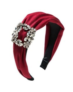 Rhinestone Square Buckle Decorated Korean Fashion Cloth Women Headband - Red