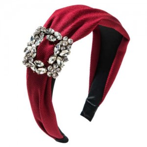 Rhinestone Square Buckle Decorated Korean Fashion Cloth Women Headband - Red