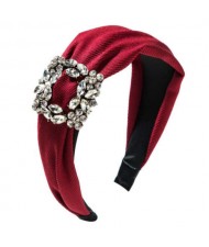 Rhinestone Square Buckle Decorated Korean Fashion Cloth Women Headband - Red