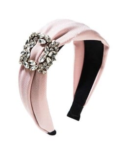 Rhinestone Square Buckle Decorated Korean Fashion Cloth Women Headband - Pink