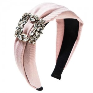 Rhinestone Square Buckle Decorated Korean Fashion Cloth Women Headband - Pink