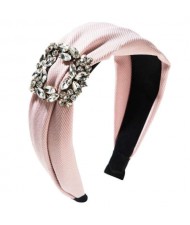 Rhinestone Square Buckle Decorated Korean Fashion Cloth Women Headband - Pink
