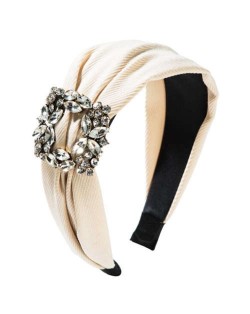 Rhinestone Square Buckle Decorated Korean Fashion Cloth Women Headband - Creamy White