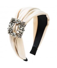 Rhinestone Square Buckle Decorated Korean Fashion Cloth Women Headband - Creamy White