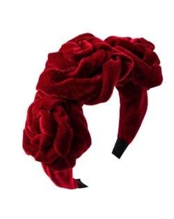 Large Flowers Velvet Texure Internet Celebrities Fashion Women Headband - Red