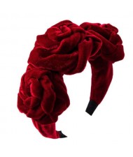 Large Flowers Velvet Texure Internet Celebrities Fashion Women Headband - Red