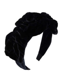Large Flowers Velvet Texure Internet Celebrities Fashion Women Headband - Black