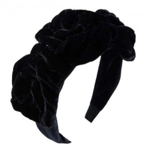 Large Flowers Velvet Texure Internet Celebrities Fashion Women Headband - Black